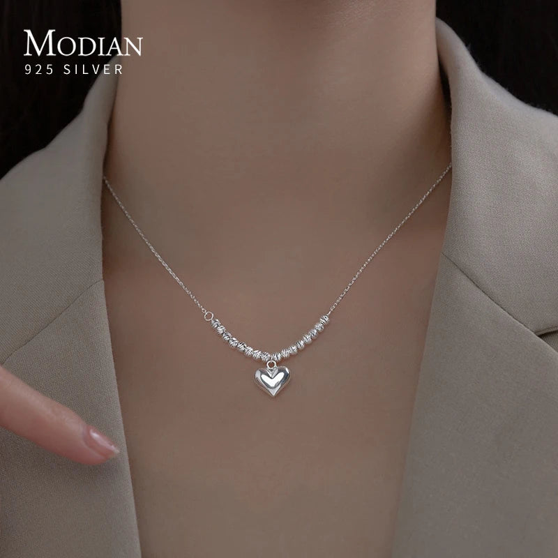Modian Romantic 925 Sterling Silver Lovely Heart Pendant Necklaces Women Chain Necklace Sterling Silver Wedding Jewelry