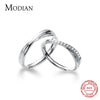 Modian Romantic Engagement Couple Rings for Men and Women 925 Sterling Silver Shiny Clear CZ Glossy Line A Pair Ring Jewelry
