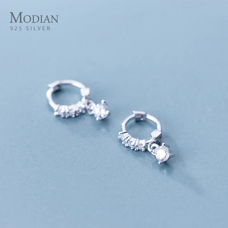 Modian Romantic Clear CZ 925 Sterling Silver Round Zircon Hoop Earrings For Women Charm Silver Fine Jewelry Girl Gift