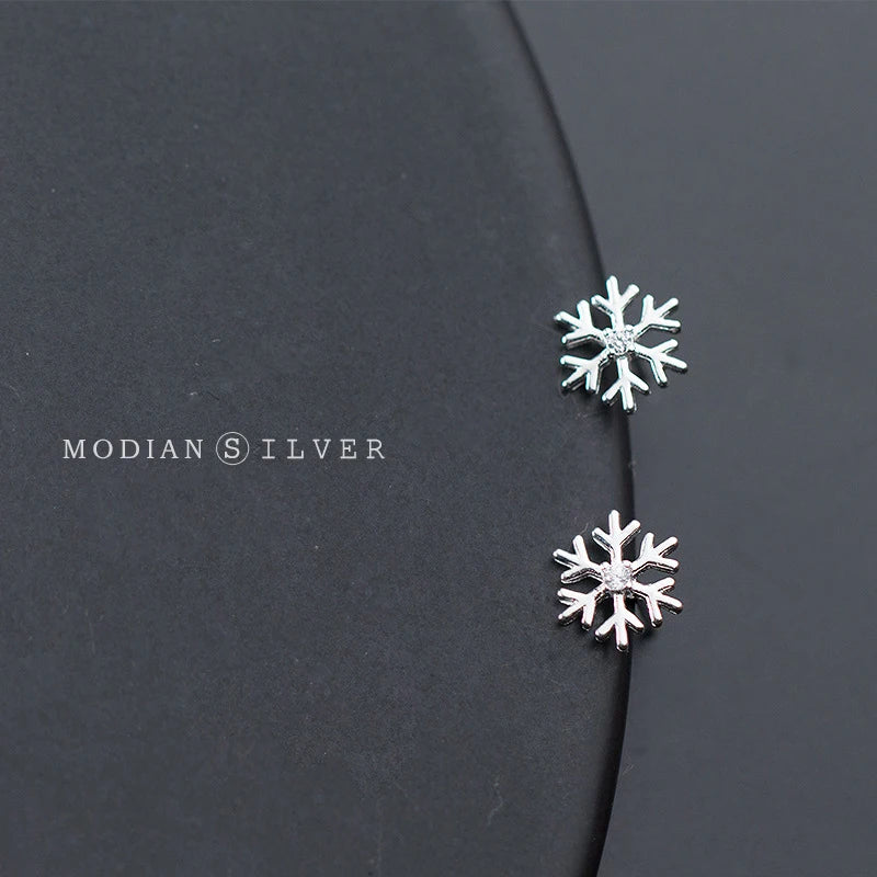 Modian Romantic Snowflake Clear CZ Lady Stud Earrings for Women 925 Sterling Silver Tiny Earrings for Girl Gfits Original Design