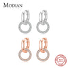 Modian Rose Gold Color Circle Drop Earrings Classic 925 Sterling Silver Round Clear CZ Dangle Earring For Women Wedding Jewelry