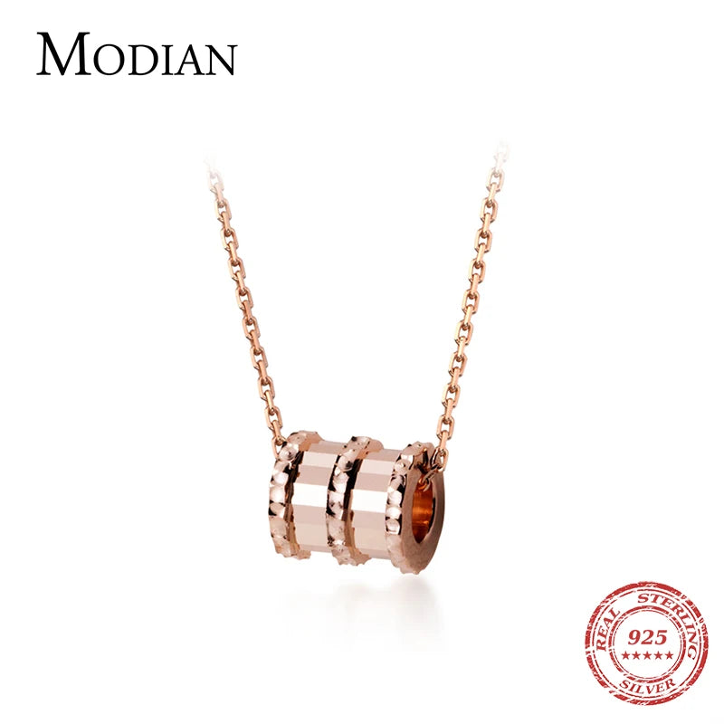 Modian Round Classic Brand Silver Necklace Charm 925 Sterling Silver Rose & Gold Color Pattern Necklaces Pendant Wedding Jewelry