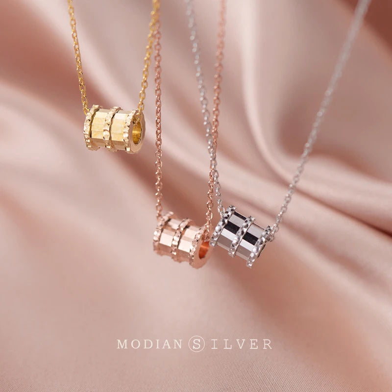 Modian Round Classic Brand Silver Necklace Charm 925 Sterling Silver Rose & Gold Color Pattern Necklaces Pendant Wedding Jewelry