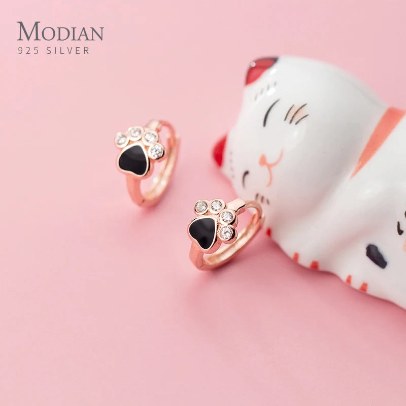 Modian Round Zircon Sweet Cute Exquisite Animal Claw 100% Anti-Allergy 925 Sterling Silver Hoop Earring for Women Fine Jewelry