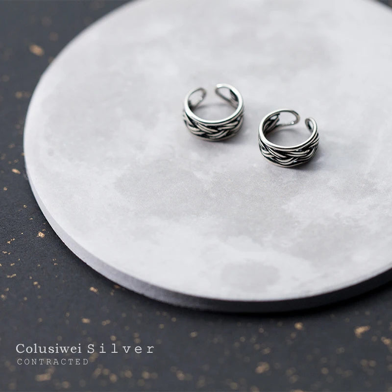 Modian Silver 925 Vintage Stripe Clip Earrings Charm Elegant 925 Sterling Silver Earring For Women Anti-allergy Jewelry Present