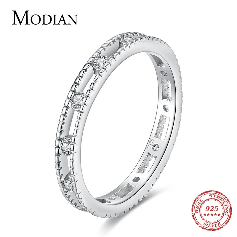 Modian Silver Rings Stackable Vintage Finger Rings for Women Wedding 925 Sterling Silver Fine Jewelry Platinum Plated