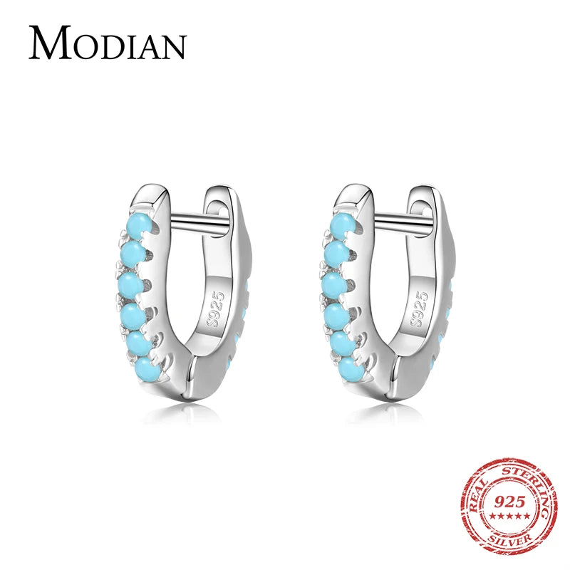 Modian Silver Turquoise Tiny Earring 925 Sterling Silver Exquisite Small Hoop Earrings For Women Girl Statement Jewelry