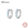 Modian Silver Turquoise Tiny Earring Real 925 Sterling Silver Round Clear CZ Hoop Earrings For Women Girl Party Fine Jewelry