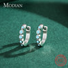Modian Silver Turquoise Tiny Earring Real 925 Sterling Silver Round Clear CZ Hoop Earrings For Women Girl Party Fine Jewelry