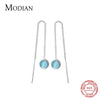 Modian Simple Blue Opal Long Tassel Dangle Earrings Classic 925 Sterling Silver Elegant Jewelry For Women Female Earring
