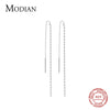 Modian Simple Long Tassel Chain Drop Earrings Charm 925 Sterling Silver Classic Dangle Ear For Women Wedding Jewelry