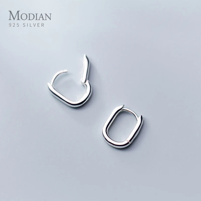 Modian Simple Oval Sparkling Hoop Earrings 100% 925 Sterling Silver Charm Hoops Ear For Women Christmas Gift Jewelry