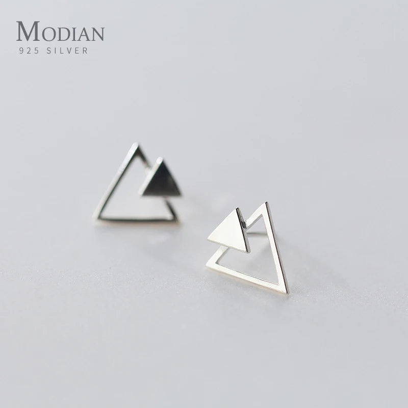 Modian Simple Silver Triangle Stud Earrings 100% Real Sterling Silver 925 Jewelry For Women Classic Party Elegant Studs Ear