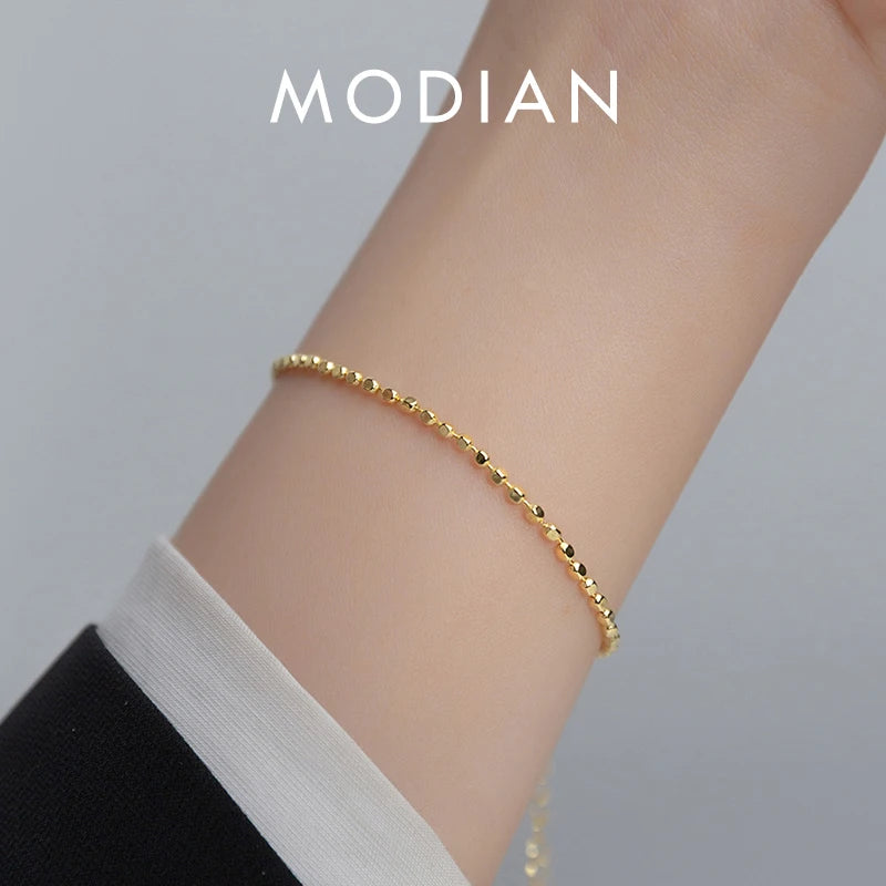 Modian Simple Square Link Chain Bracelets Real 925 Sterling Silver Trendy Stackable Bracelet For Women Gold Color Jewelry Gifts