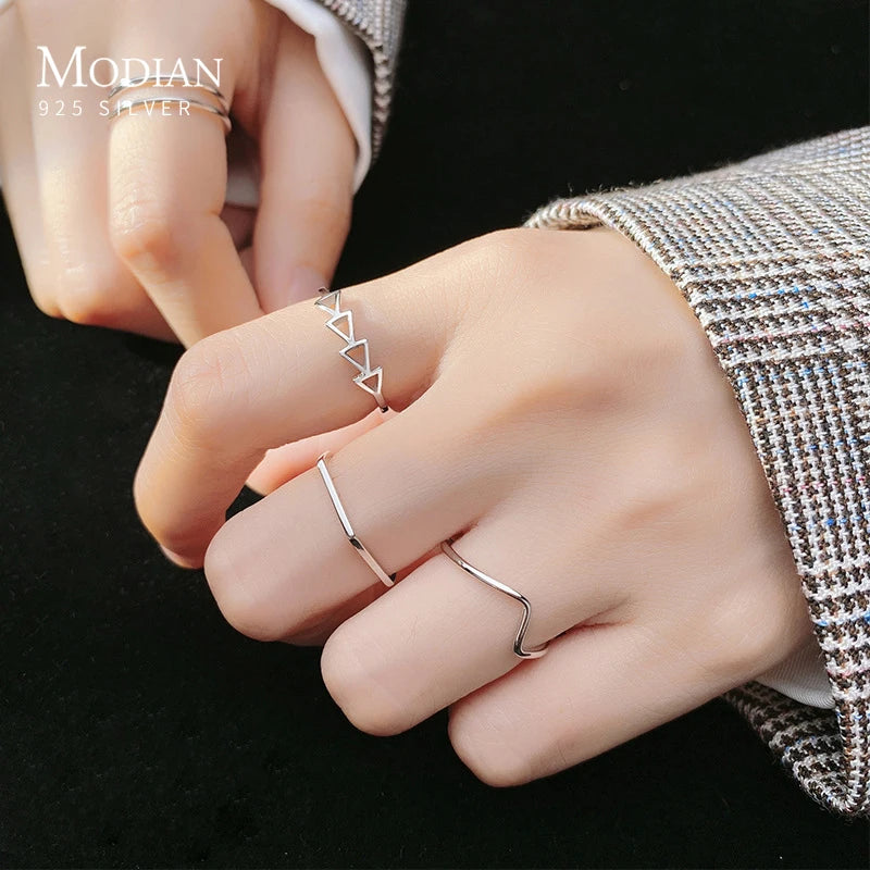 Modian Simple Stackable Opening Finger Ring for Women 925 Sterling Silver Tiny Geometric Ring Korea Style Fine Jewelry