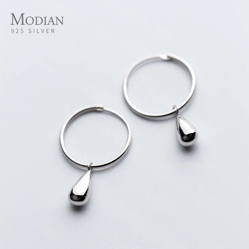 Modian Simple Water Drops Earrings for Women Genuine 925 Sterling Silver Geometric Dangle Earring Fine Jewelry Bijoux