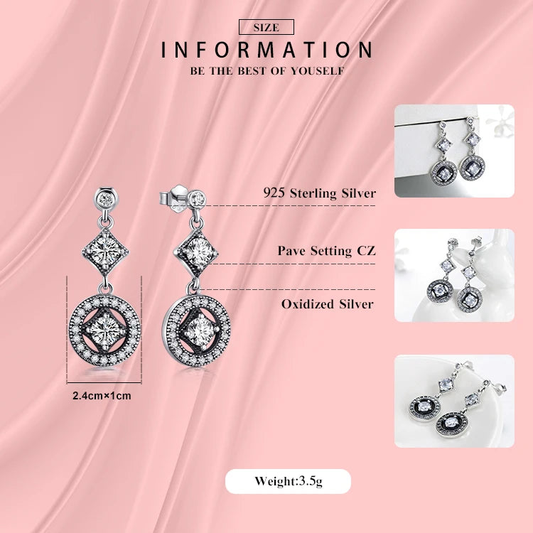 Modian Solid 925 Sterling Silver Classic Drop Earrings Cubic Zirconia VINTAGE Style For Women Date Long Earrings Jewelry