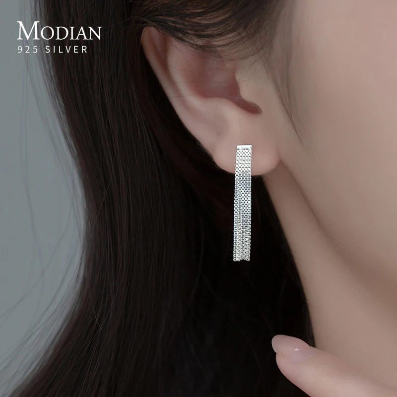 Modian Solid 925 Sterling Silver Long Tassel Summer New Design Dangle Earrings Simple Drop Ears For Women Jewelry Gifts