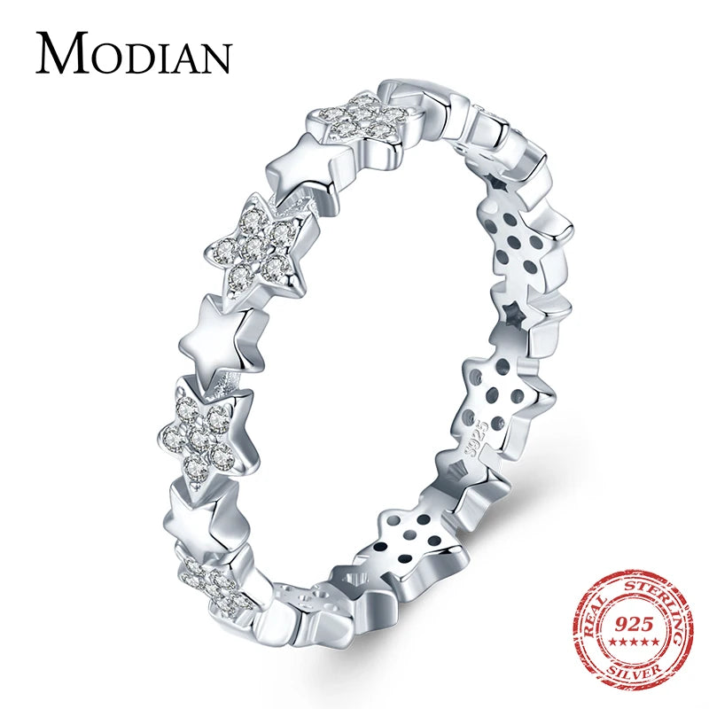 Modian Solid 925 Sterling Silver Sparkling Clear CZ Stars Stackable Finger Rings For Women Fine Jewelry Valentine's Day GIFT