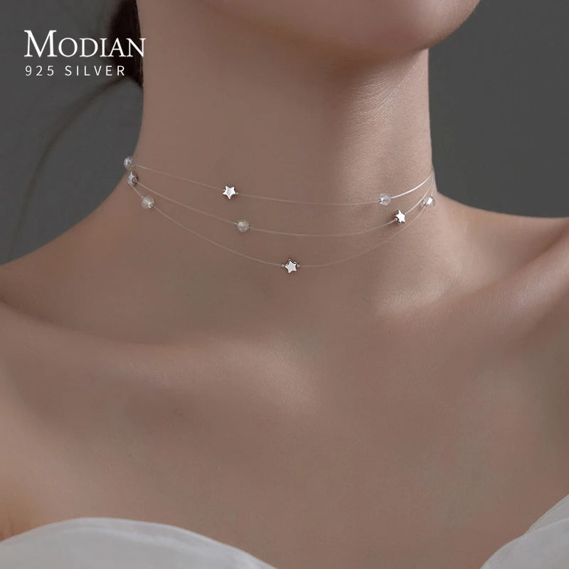 Modian Sparkling Cubic Zirconia Choker Necklace 925 Sterling Silver Stars Necklaces For Women Party Fine Jewelry Gifts