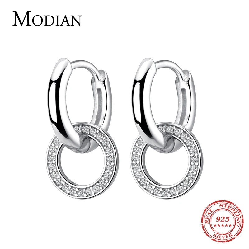 Modian Sparkling Hoop Earrings Charm 100% 925 Sterling Silver Clear CZ Circle Ear For Women Wedding Statement Jewelry