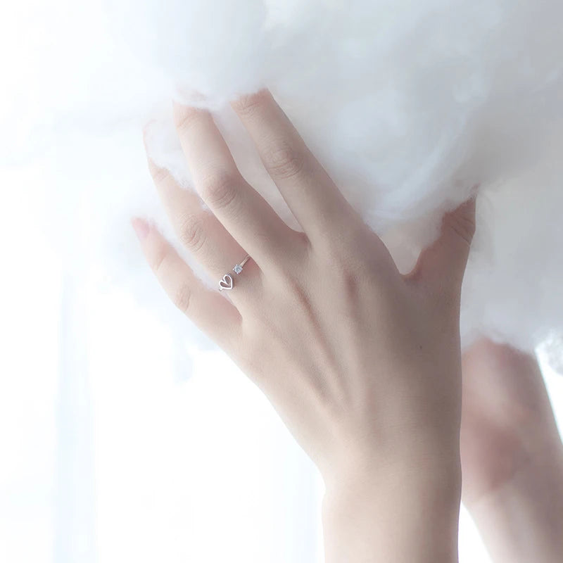 Modian Sparkling Zircon Cute Hearts Free Size Ring for Women Rose Gold Color Sterling Silver 925 Ring Fine Jewelry Girl Gift