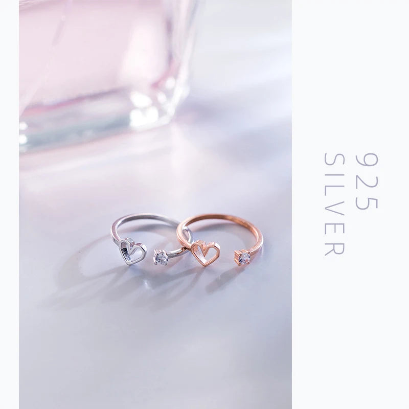 Modian Sparkling Zircon Cute Hearts Free Size Ring for Women Rose Gold Color Sterling Silver 925 Ring Fine Jewelry Girl Gift