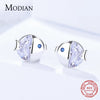 Modian Summer 925 Sterling Silver Clear Zircon Fish Kiss Tiny Stud Earrings For Women Charm Cute Silver Fine Jewelry