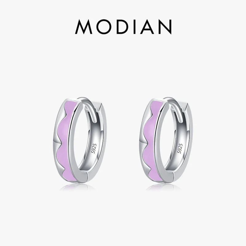 Modian Trendy 925 Sterling Silver Elegant Purple Enamel Hoop Earrings For Women Statement Silver Ear Buckles Fine Jewelry Gifts