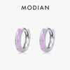 Modian Trendy 925 Sterling Silver Elegant Purple Enamel Hoop Earrings For Women Statement Silver Ear Buckles Fine Jewelry Gifts
