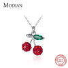 Modian Trendy 925 Sterling Silver Fruit Red Crystal Cherry Pendant  Necklace for Women Link Chain Necklace Original Fine Jewelry