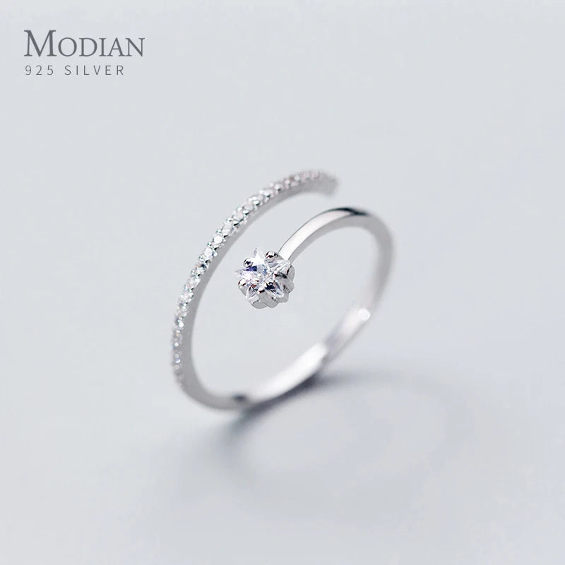 Modian Twinkle AAA Zircon Pentagram Ring for Women Pure 925 Sterling Silver Wedding Free Size Ring Fine Jewelry Bijoux