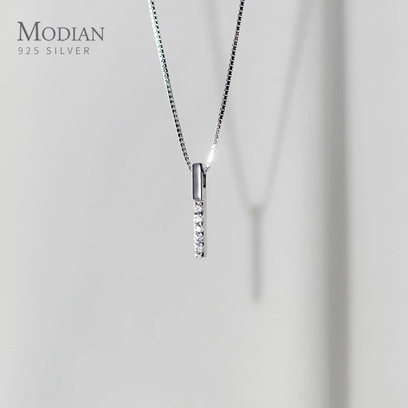 Modian Twinkling Zircon Geometric Rectangle 925 Sterling Silver Pendant for Women Adjustable Necklace Korea Style Fine Jewelry