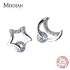 Modian Unique Design Moon And Stars Silver Stud Earrings for Women 925 Sterling Silver Clear CZ Earing Fine Jewelry Accessories