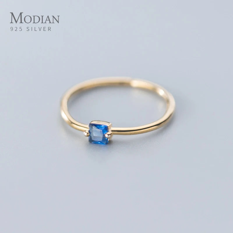 Modian Vintage Navy Blue Crystal Open Free Size Ring for Wome 925 Sterling Silver Gold Color Simple Wedding Ring Fine Jewelry