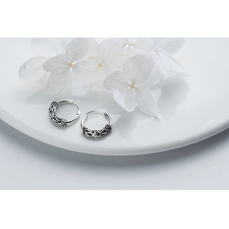 Modian Vintage Pattern Silver Hoop Earrings for Women Trendy Authentic 925 Sterling Silver Hoops Female Mode Bijoux Brincos