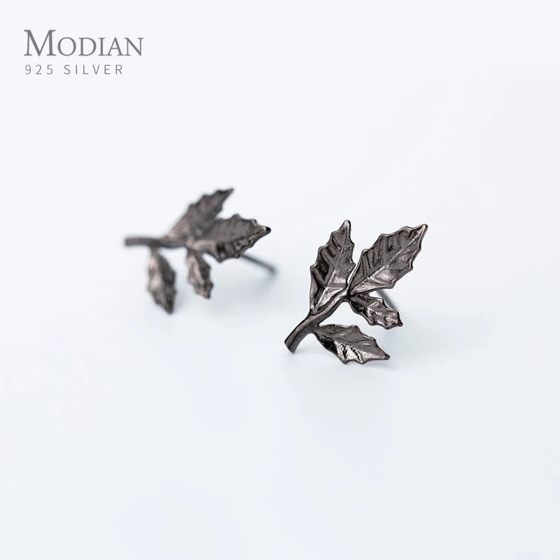 Modian Vintage Tree Leaf Stud Earrings Classic 925 Sterling Silver Prevent Allergies Jewelry For Women Gift