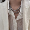 Multi-Layer Grey Imitation Pearl Necklace Bead Chain for Women Men Trend Elegant Long Tassel Necklace Charm Banquet Jewelry