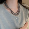 Multi-Layer Grey Imitation Pearl Necklace Bead Chain for Women Men Trend Elegant Long Tassel Necklace Charm Banquet Jewelry
