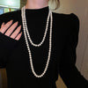 Multi-Layer Grey Imitation Pearl Necklace Bead Chain for Women Men Trend Elegant Long Tassel Necklace Charm Banquet Jewelry