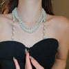 Multi-Layer Grey Imitation Pearl Necklace Bead Chain for Women Men Trend Elegant Long Tassel Necklace Charm Banquet Jewelry