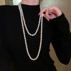 Multi-Layer Grey Imitation Pearl Necklace Bead Chain for Women Men Trend Elegant Long Tassel Necklace Charm Banquet Jewelry