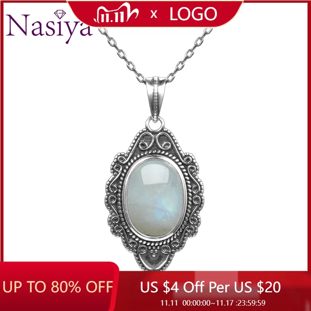 NASIYA Classic Natural Moonstone Necklace Pendants 925 Sterling Silver Jewelry For Women Party Valentine Day Gifts With Chain