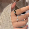 Natural Moonstone Obsidian Rings Beads Minimalist Fidget Ring Handmade Cute Black White Cat Ring Women Party Accessories Jewelry