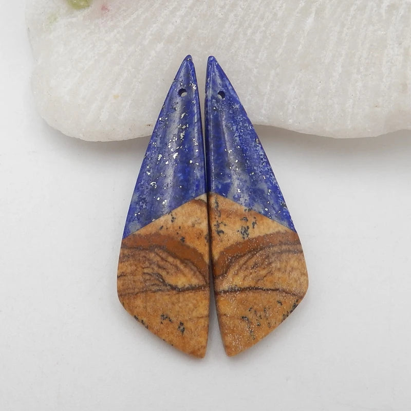 Natural Picture Jasper,Lapis Lazuli Gemstone women Earrings Beads,Semiprecious jewelry earring,40x12x5mm6g
