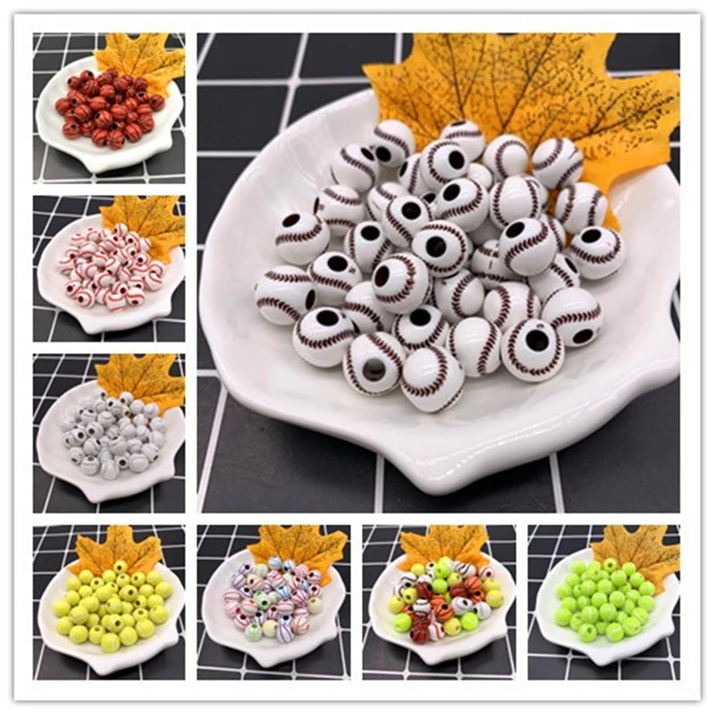 20 Pcs 12mm Acrylic baseball Beads Loose Spacer Charm Beads DIY Jewelry Necklace Making