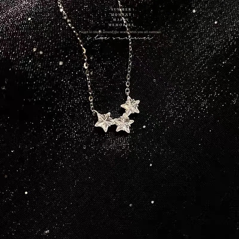 925 Sterling Silver Star Necklace Cute Style Multi-Star Choker Pendant Birthday Gift Exquisite Women's Jewelry