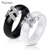 6mm  Black And White Simple Style Two Line Crystal Ziron Ceramic Rings For Women  Jewelry Gift