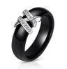 6mm  Black And White Simple Style Two Line Crystal Ziron Ceramic Rings For Women  Jewelry Gift