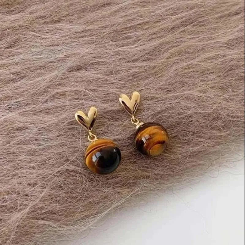 New Arrival Retro Elegant Light Luxury Circle Brown Round Heart Hoop Earrings for Women Geometry Earring Jewelry Gifts